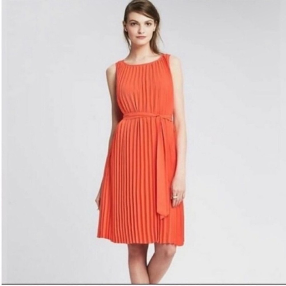 Banana Republic Orange Pleated Trapeze Dress